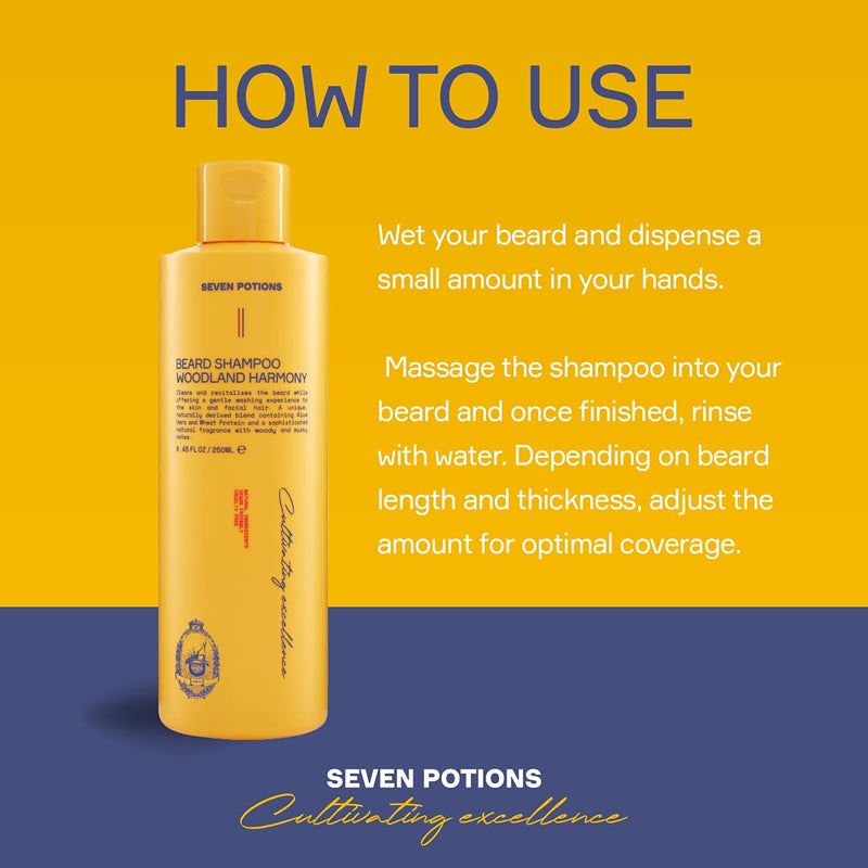 SEVEN POTIONS Beard Shampoo for Men, Woodland Harmony, 8.45 Fl Oz - Natural, Vegan, Cruelty Free - Gentle, Cleansing Wash for a Clean Beard with No Itch - Image 5
